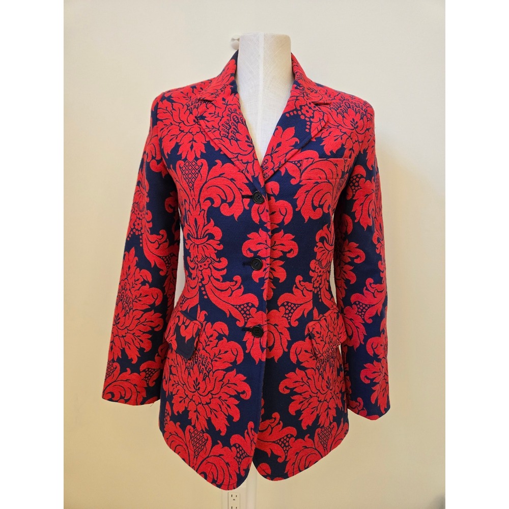 Moschino Jeans Made In Italy Red Blue Damask Print Blazer‎ Jacket Size 8